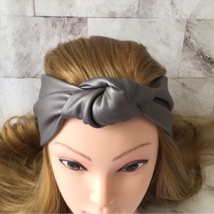 Taupe metallic faux leather headband, top knot turban headband